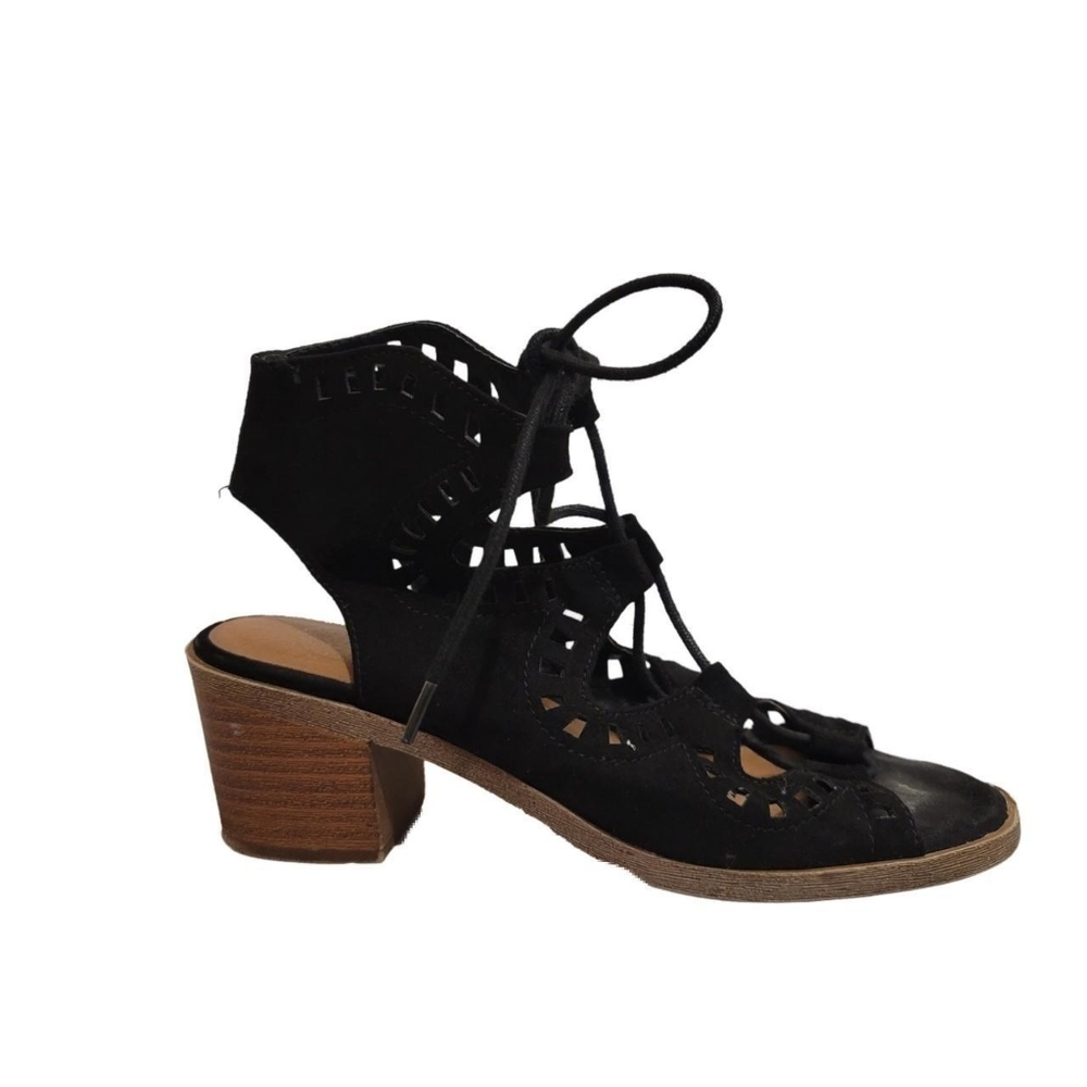 Boho Black Lace Up Gladiator Chunky Sandals